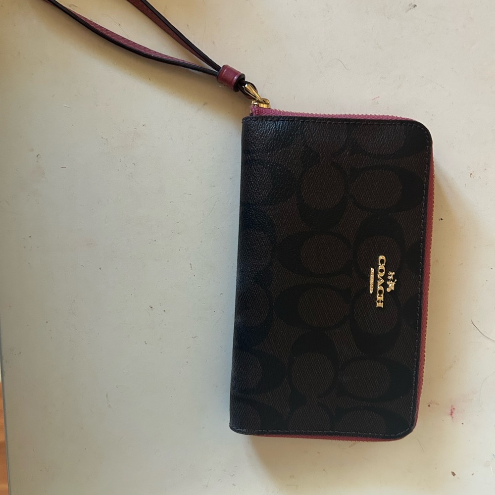 Coach Brown and Red Wristlet